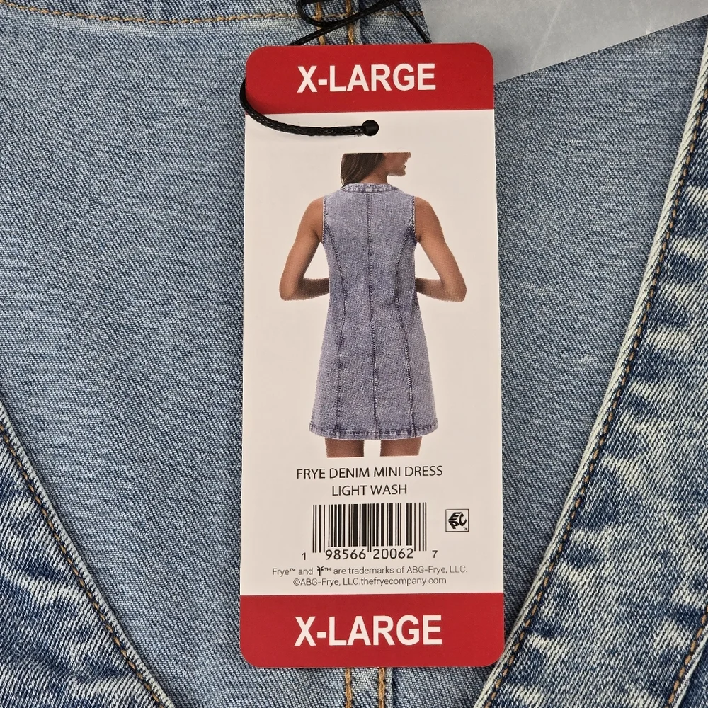 NWT Frye Light Wash Denim Mini Dress Sleeveless V-Neck Button Front Size XL - Picture 5 of 10